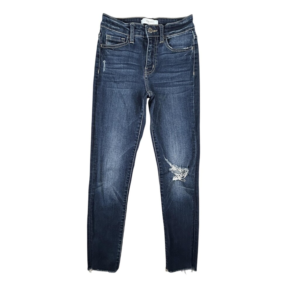 Vervet Jeans Womens 24 Blue Distressed Raw Hem Skinny Stretch VT761 High Rise